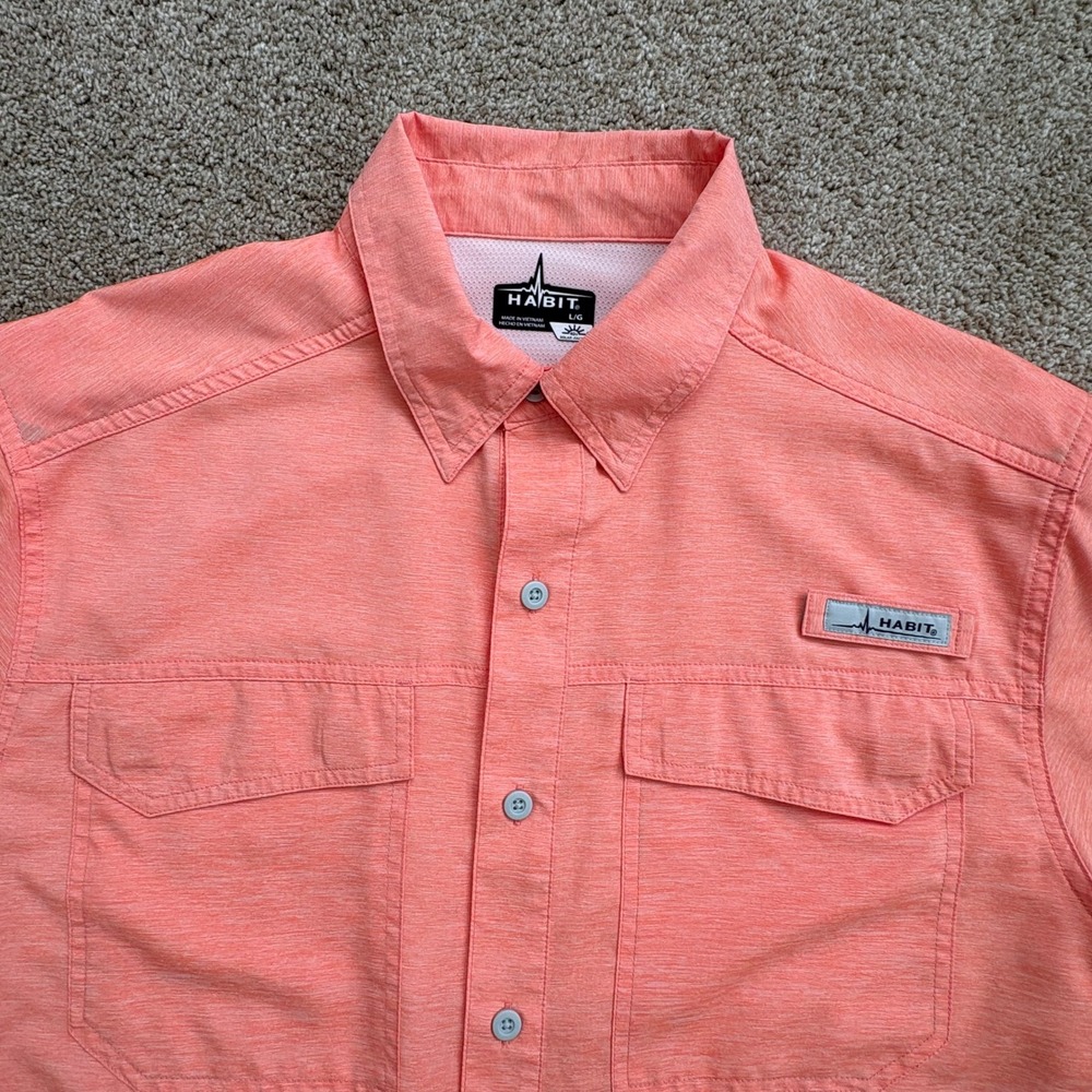 Habit Mens Fishing Shirt Large Coral Short Sleeve UPF 40 Vented Performance Top - Picture 2 of 16